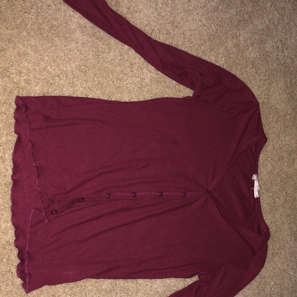 Burgundy button up sweater long sleeve